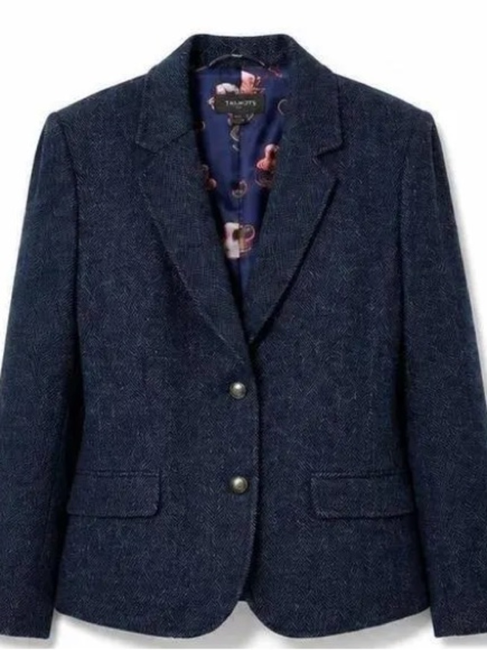 Talbots Dark Navy Herringbone Wool-Blend Blazer